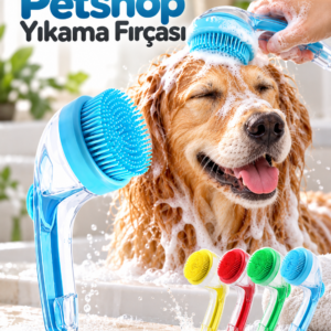 1. Yumuşak Silikon Uçlu Pet Banyo Fırçası Şampuan Hazneli Kedi Köpek Yıkama ve Masaj Tarağı