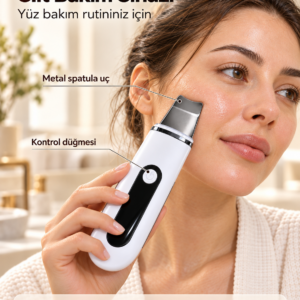 Yüz Bakım Rutini İçin Metal Uçlu USB Şarjlı Beyaz Cilt Bakım Cihazı
