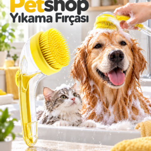 Kedi Köpek Banyo ve Masaj Fırçası Şampuan Hazneli Yumuşak Silikon Uçlu Yıkama Aparatı