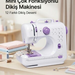 Ev Tipi Mini Dikiş Makinesi Ayak Pedallı LED Aydınlatmalı 12 Farklı Dikiş Desenli