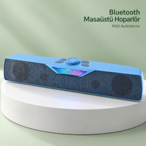RGB Işıklı Bluetooth 5.4 Masaüstü Soundbar Hoparlör USB ve TF Kart Destekli Mavi