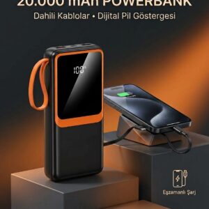 Dahili Çoklu Kablolu 20000 mAh Powerbank Dijital Pil Göstergeli Telefon Şarj Cihazı