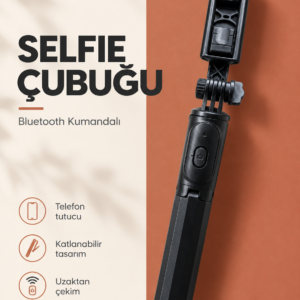 Bluetooth Kumandalı Katlanabilir Selfie Çubuğu ve Telefon Tutucu
