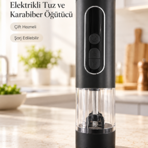 1. LED Ekranlı 900 mAh Bataryalı Şarj Edilebilir Tuz ve Karabiber Öğütücü