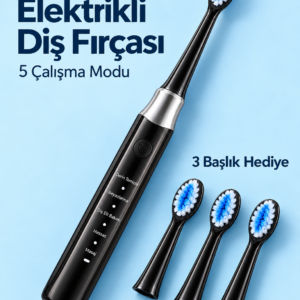 Değiştirilebilir Başlıklı Siyah Elektrikli Diş Fırçası 5 Mod ve 3 Yedek Başlık