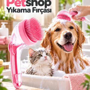 Şampuan Hazneli Silikon Pet Yıkama Fırçası Kedi ve Köpekler İçin Pratik Banyo Tarağı