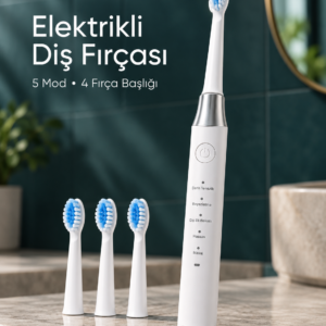 Değiştirilebilir Başlıklı Beyaz Elektrikli Diş Fırçası 5 Mod ve 3 Yedek Başlık