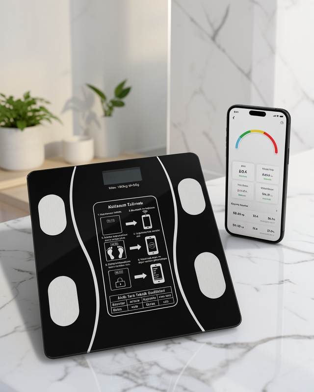 Akıllı Vücut Analiz Tartısı Bluetooth Mobil Uygulama Destekli 180 Kg LCD Ekran