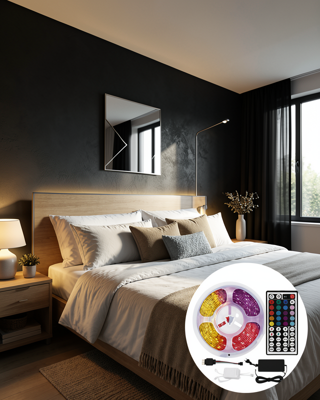 5050 SMD RGB LED Şerit 5 Metre Kumandalı Renkli TV Oda Masa Arkası Dekoratif Aydınlatma Seti
