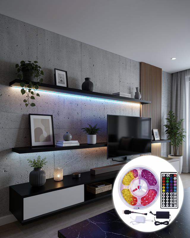 5 Metre Kumandalı RGB LED Şerit 5050 SMD 54 LED/M Renk Değiştiren Ambiyans Aydınlatma