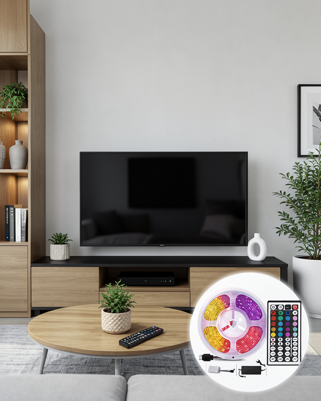 5 Metre RGB Şerit LED 5050 SMD Uzaktan Kumandalı Renkli Dekoratif LED Aydınlatma Seti