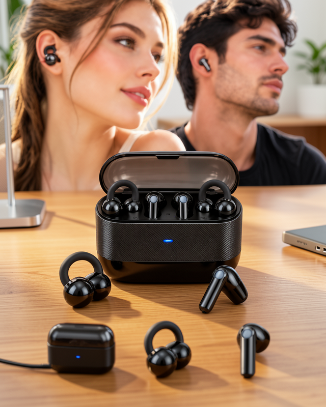 Kablosuz Bluetooth Kulaklık 4 Kulaklıklı Klipsli Siyah pgy236kulaklık-2