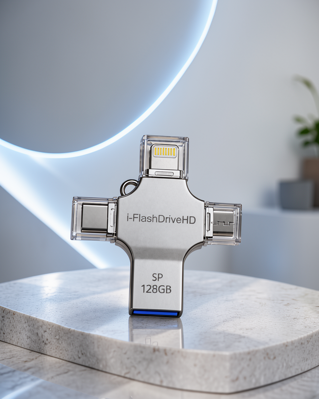 128GB 4in1 Flash Bellek Type-C Lightning MicroUSB USB-A Model: 4in1otg128gb-1