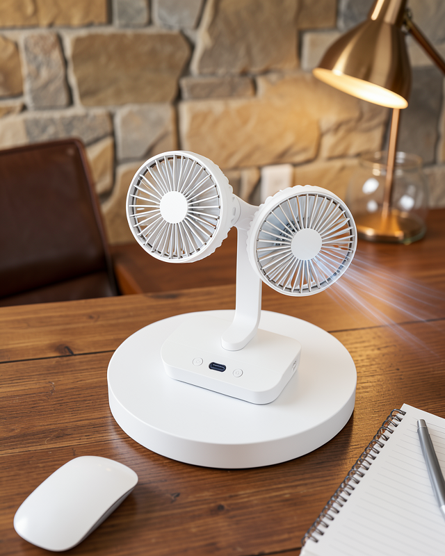 720° Döner Çift Kafalı USB Şarjlı Masaüstü Vantilatör UCZZZSP01FAN-6