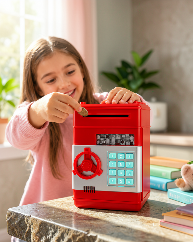 Kırmızı ATM Kasa Tipi Para Biriktirme Kumbarası UCZZZSAM53NUMBERBANK-24