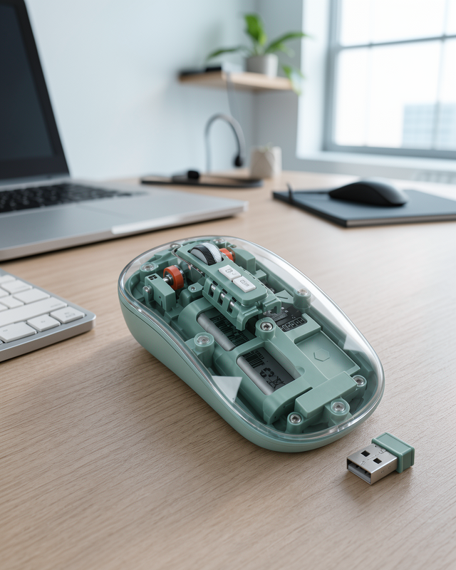 Pilli Kablosuz Şeffaf Mouse Bluetooth ve 2.4G USB Destekli UCZZZM223MOUSEYEŞİL-6