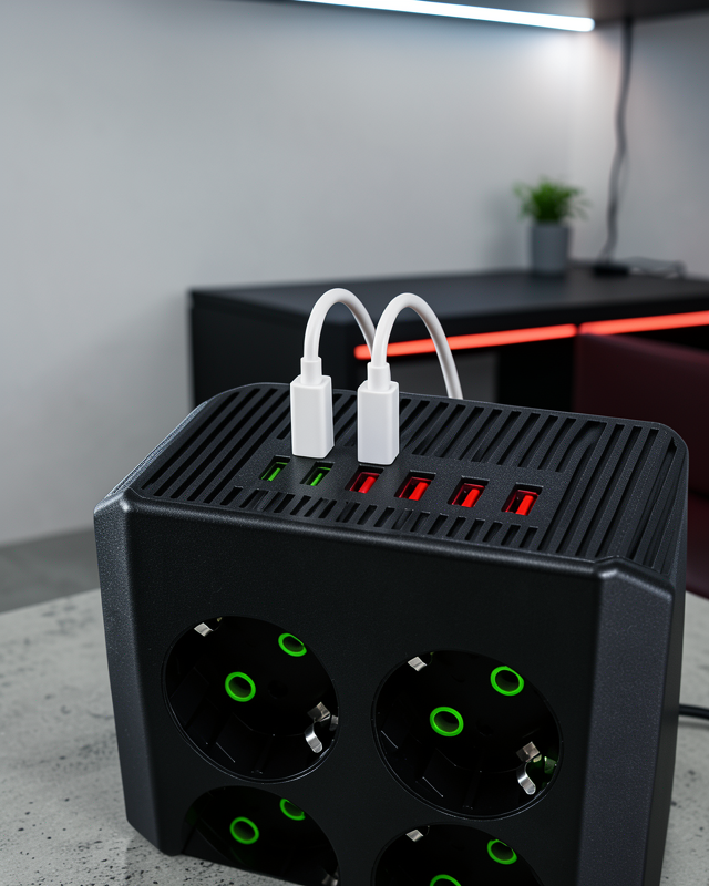 8'li Dikey Çoklu Priz 4 USB 2 Type-C Akım Korumalı