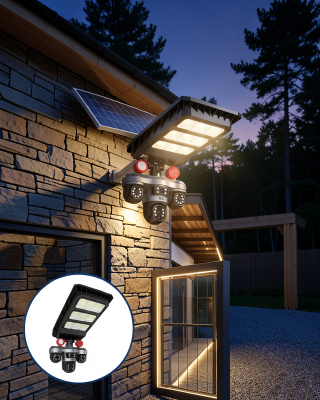 Akıllı Solar Güvenlik Kamerası 3 Lens Hareket Takipli Dış Mevki Model