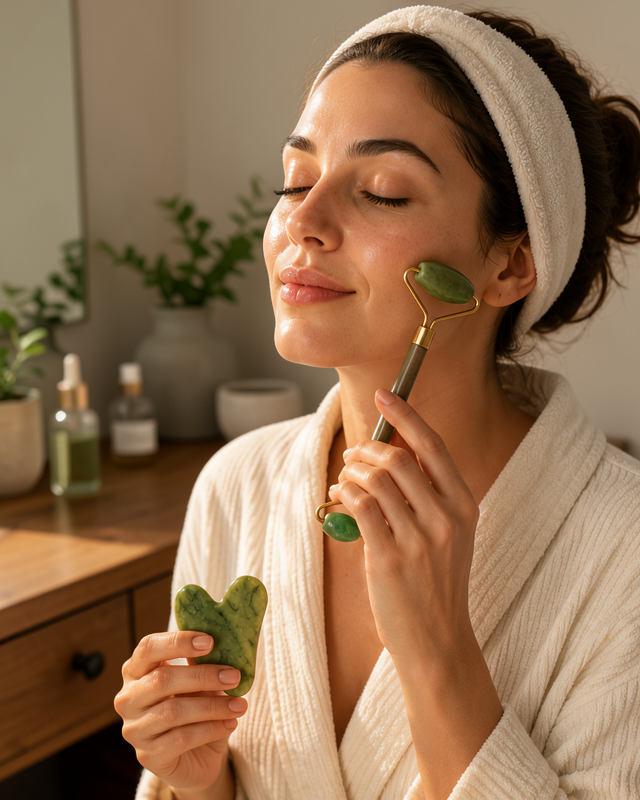 Doğal yeşim taşı roller ve gua sha seti XXUCZZZYEŞİMTAŞI