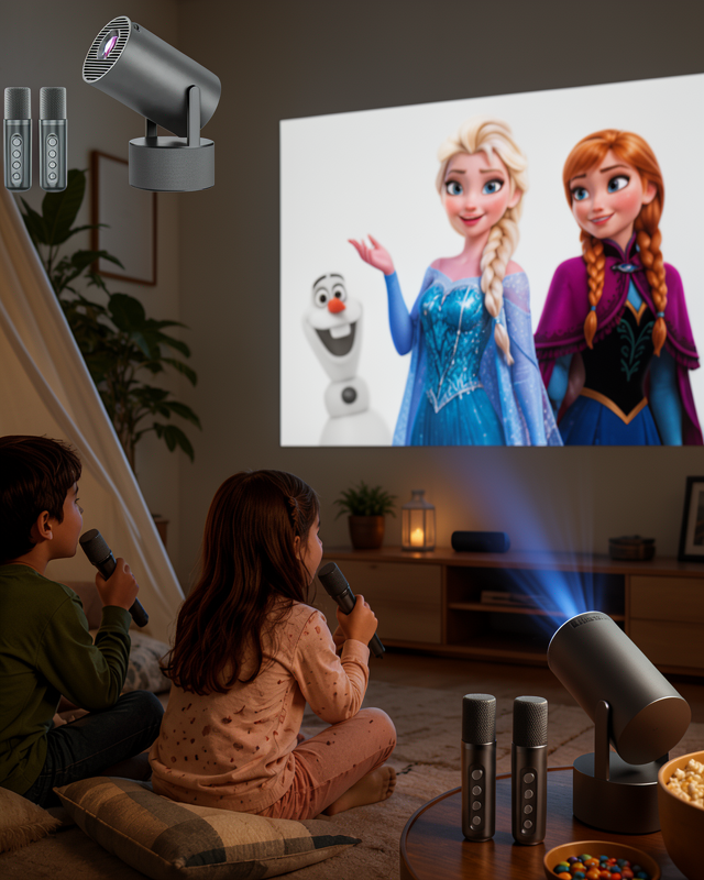 Akıllı Projeksiyon Cihazı Karaoke Mikrofonlu WiFi Bluetooth Destekli