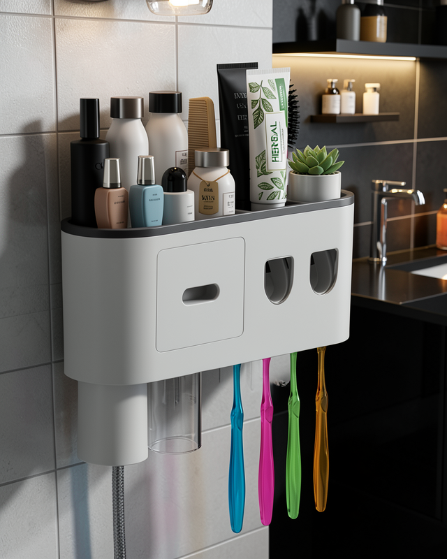 Banyo Organizer Diş Fırçası Tutucu Çift Dispenserli 6 Fırçalık