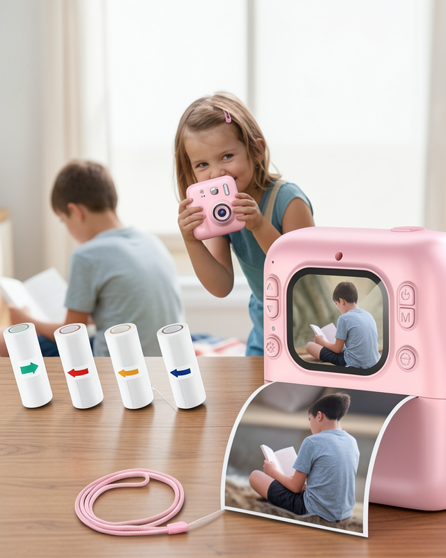 Mini Çocuk Kamerası 4 Rulo Baskı Kağıdı ve 5 Kalem Hediye
