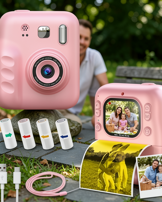 Çocuk Dijital Fotoğraf Makinesi Anında Baskı 5 Kalem ve 4 Rulo Kağıt Hediye