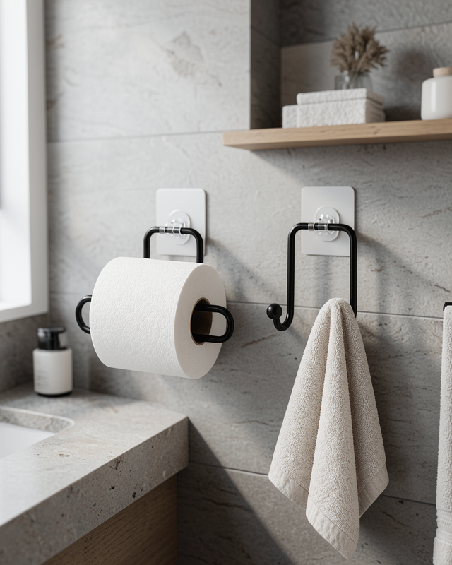 Yapışkanlı Havlu Askılığı ve Rulo Kağıt Tutucu Set