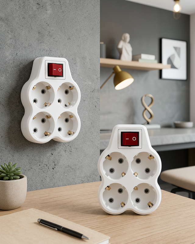 Kablosuz Duvar Priz Çoğaltıcı 4 Çıkışlı Anahtarlı Set Model