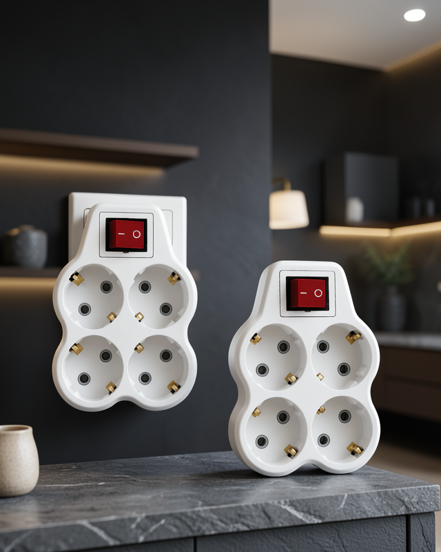 4'lü Duvar Prizi Çoğaltıcı Kablosuz Anahtarlı Set Model