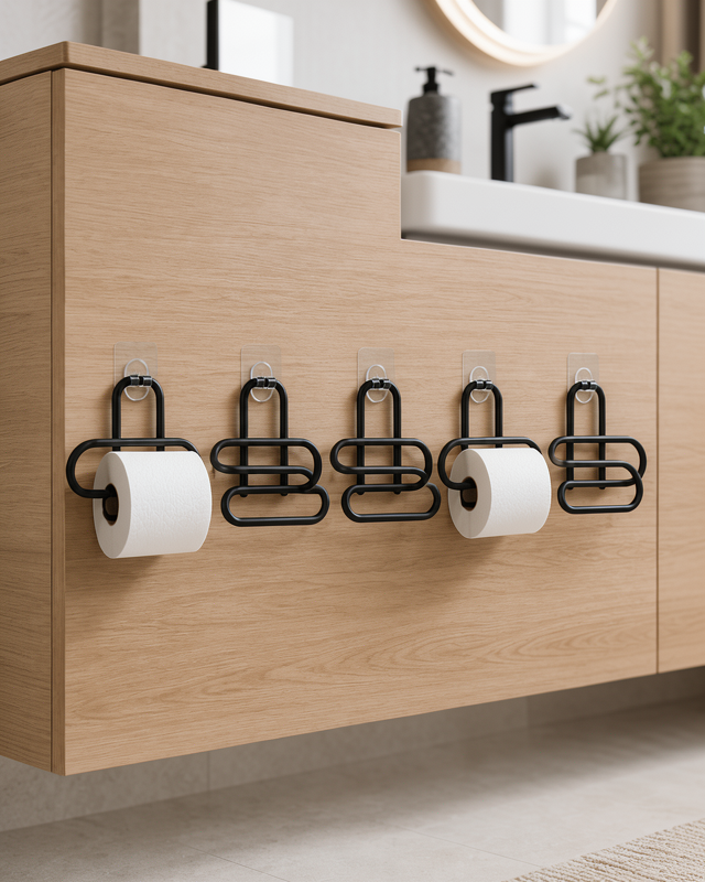 Yapışkanlı Duvar Tipi Siyah Metal Tuvalet Kağıdı Tutucu 5'li Set