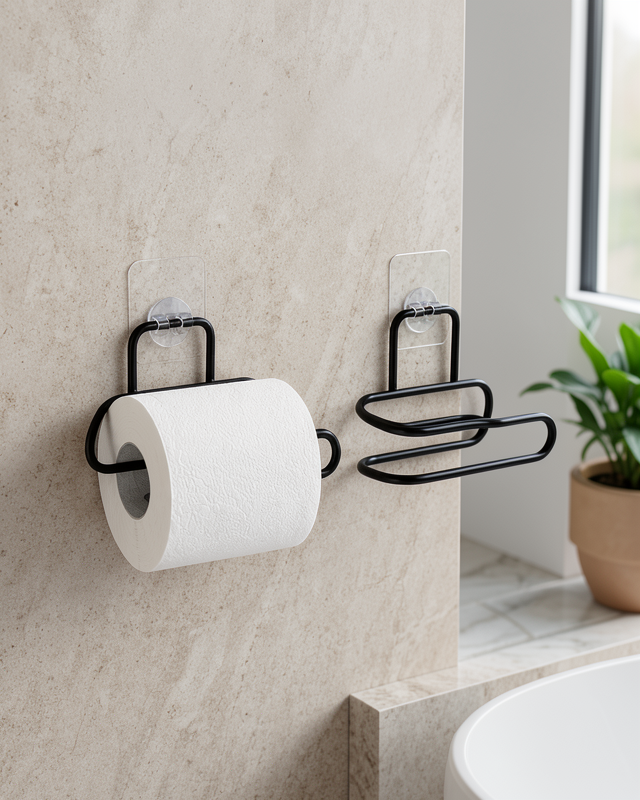 Duvara Yapışkanlı 2'li Siyah Metal Rulo Tutucu UCZZDLYNPLTWCASKISI-4