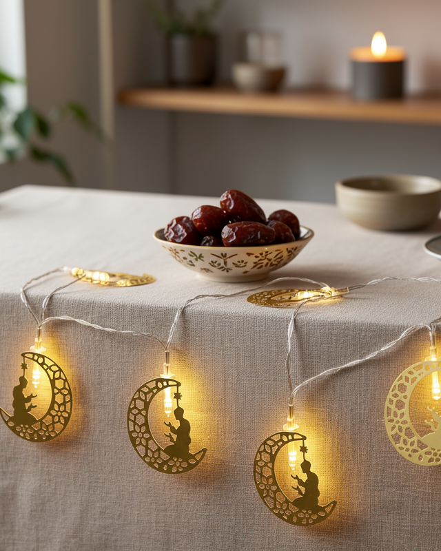 Ramazan Temalı Ay İçinde Secde Eden Adam LED Peri Işığı