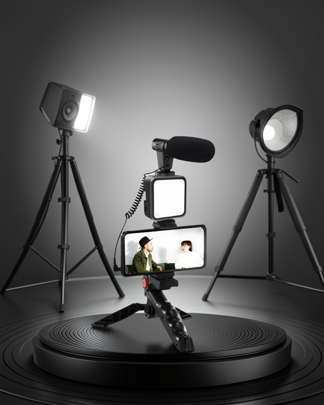 Vlog Çekim Kiti LED Işıklı Tripod Mikrofonlu XUUCZZZAY49KAMERATELEFONTUTUCU-1